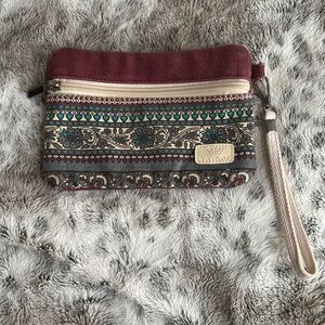 Wristlet - maroon floral canvas